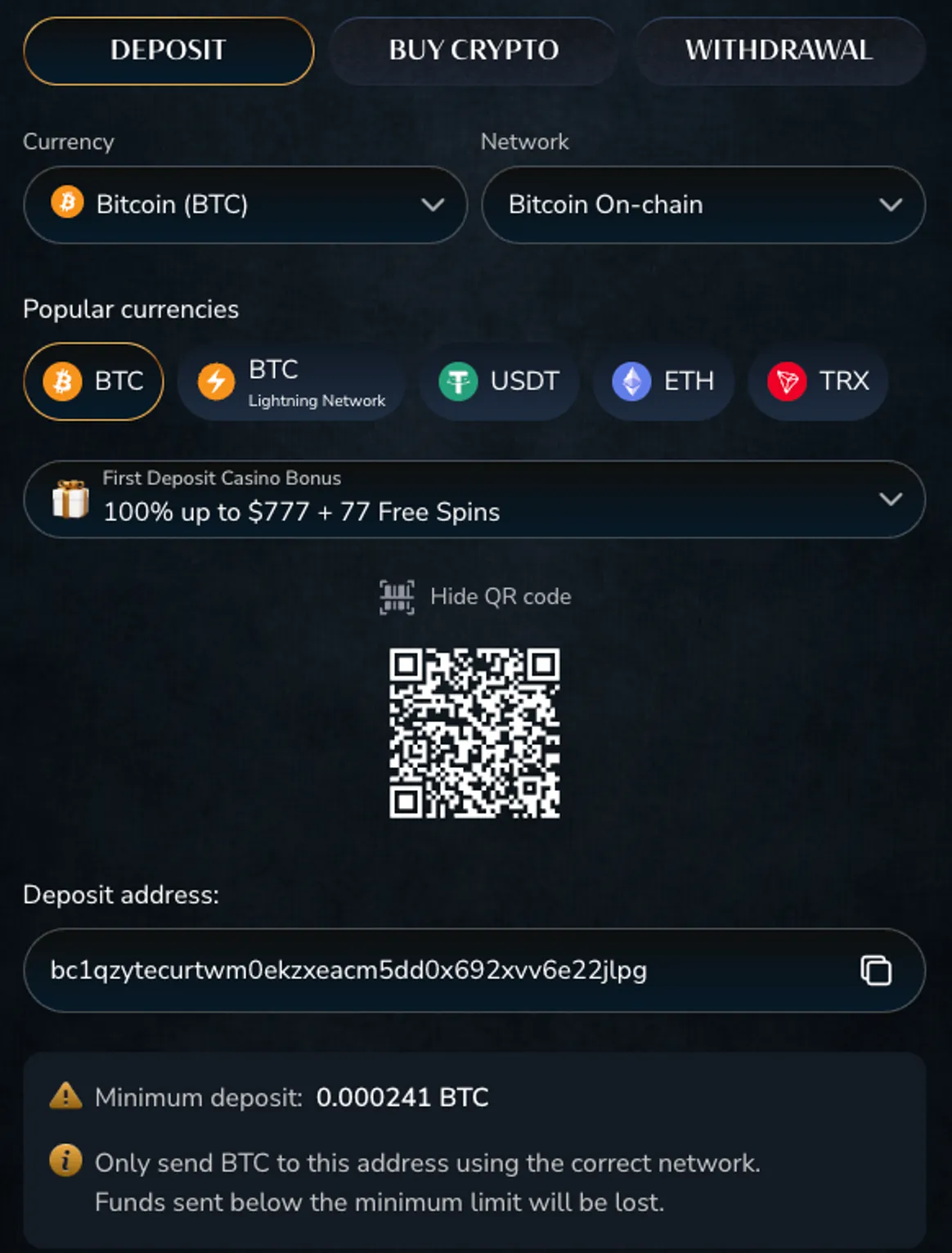Bônus de registro em cassino ao vivo